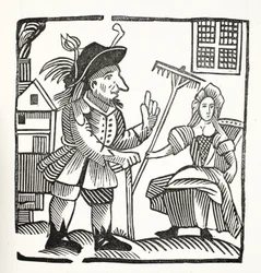 A comparência e acusação de Sir John Barleycorn, cavaleiro, ilustração de Chap-books of the Eighteenth Century, de John Ashton, publicado em 1882