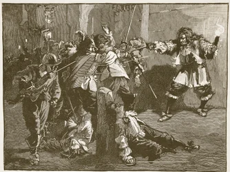 O assalto de John Coventry, ilustração da história ilustrada de Cassells da Inglaterra (foto sépia)