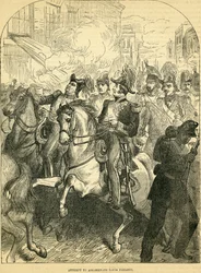 A tentativa de assassinar o rei Luís Filipe de França, ilustração extraída da História ilustrada de Inglaterra de Cassell, 1857-1858