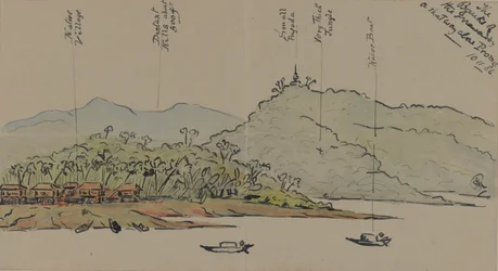 Os bancos do Irrawaddy, Birmânia, 1886 (wc com caneta e tinta no papel)