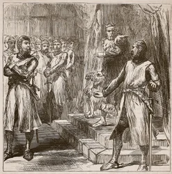 Os barões se revoltam contra o rei, ilustração da história ilustrada de Cassells da Inglaterra (foto sépia)