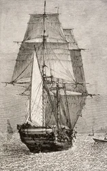 O Brig HMS Beagle, de &39;Journal of Researches&39;, de Charles Darwin (1809-92), publicado por Nelson and Sons, 1890