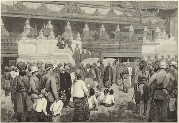 O arcebispo budista de Burmah recebe Sir Frederick Roberts no mosteiro de Mandalay