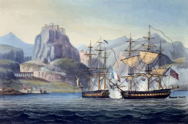 A captura do var por HMS Belle Poule fora de Corfu, 1809, da cronologia naval de Grâ Bretanha, por J. Ralfe