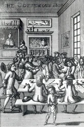 The Coffeehouse Mob, de Edward Ward, tirado de Vulgus Britannicus, 1710
