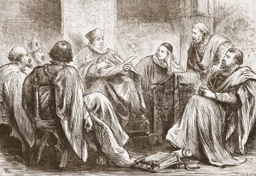 O Conclave Eleito o Imperador da Alemanha, ilustração da História do Protestantismo por James Aitken Wylie (1808-1890), pub. 1878