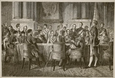 O Congresso de Viena, ilustração da história ilustrada de Cassells da Inglaterra (foto sépia)