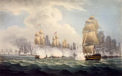 A derrota dos franceses sob Linois por Commodore Dances Squadron, 15 de fevereiro de 1804, de The Naval Chronology of Great Britain, por J. Ralfe