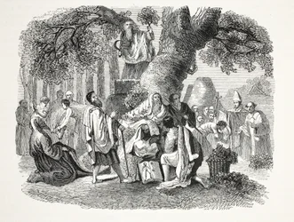 Os druidas, ou a conversão dos bretões ao cristianismo por Bran e seus discípulos, pub. Século XIX (gravura em aço)