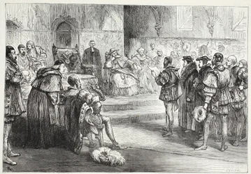O eleitor de Saxony que lê o protesto na dieta dos Spires, ilustração da história do protestantismo por James Aitken Wylie (1808-1890), bar. 1878