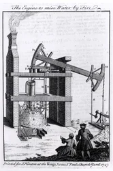 O motor para elevar a água pelo fogo, um diagrama do motor a vapor Newcomens para a revista Universal, 1747