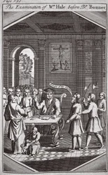 O Exame de Wm Hale diante do Bispo Bonner, ilustração de Foxes Martyrs c.1703