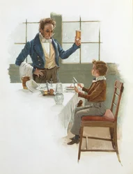 O garçom amigável, ilustração para David Copperfield (1850) por Charles Dickens (1812-70)