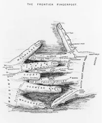 O Poste de Fronteira que delineia a Fronteira Noroeste da Índia Britânica, de Gun-Running e a Fronteira Noroeste por Arnold Keppel, publicado em 1911