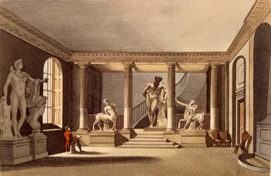 O Salão na Royal Academy, Somerset House, ilustração do Ackermanns Repository of Arts, publicado em maio de 1810