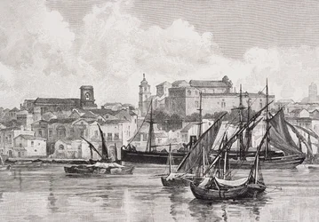 The Harbour, Brindisi, Itália, de &39;The Picturesque Mediterranean&39;, Volume 3, publicado pela Cassell and Co. Ltd., década de 1880-90