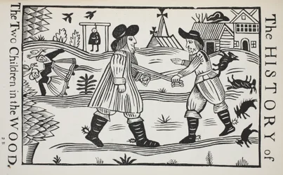 A história das duas crianças na madeira, ilustração dos Chap-livros do século XVIII por John Ashton, bar. 1882
