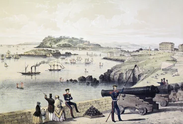 The Hoe, Drakes Island e Mt Edgecumbe da Citadel, publicado pela Newman und Co