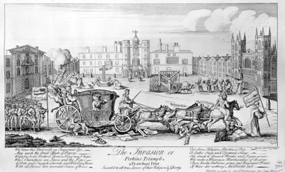 The Invasion ou Perkins Triumph - uma gravura protestante, inscrevam-se a todos os verdadeiros amantes de sua religião e liberdade, 1745
