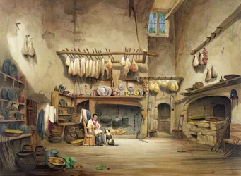 A cozinha, casa de Cotehele, c.1830-40