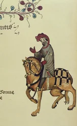 O cavaleiro, fac-símile detalhe de The Canterbury Tales, por Geoffrey Chaucer (c.1342-1400)