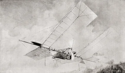 A máquina voadora do aeródromo de Langley em voo no século XIX. Da revista The Strand Magazine publicada em 1897.