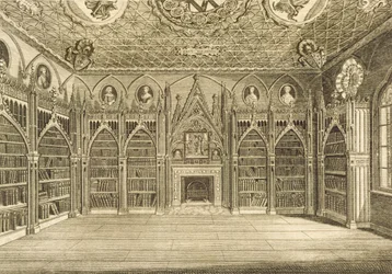 A biblioteca, gravada por Godfrey, da descrição de Strawberry Hill por Horace Walpole, 1784