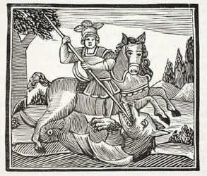 A vida e a morte de St George, o campeão nobre de Inglaterra, ilustração dos Chap-livros do século XVIII por John Ashton, bar. 1882
