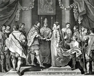 O casamento do rei, depois de uma pintura de L. Cheron, do século XIX
