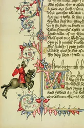 O comerciante, fac-símile detalhe de The Canterbury Tales, por Geoffrey Chaucer (c.1342-1400)