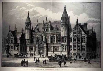 O New Law Courts em Birmingham, cuja pedra fundamental foi lançada pela rainha, em The Illustrated London News, 26 de março de 1887.