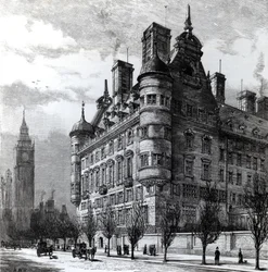 Os Novos Escritórios de Polícia no Victoria Embankment, gravados por HWB, publicados no &39;The Illustrated London News&39; c.1890