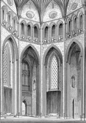 O octógono, do sudeste, de ilustrações gráficas e literárias da abadia de Fonthill por John Britton, 1823
