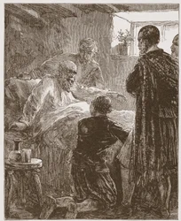 The Old Covenanters Last Sermon, ilustração de A História do Protestantismo, de James Aitken Wylie (1808-1890), pub. 1878