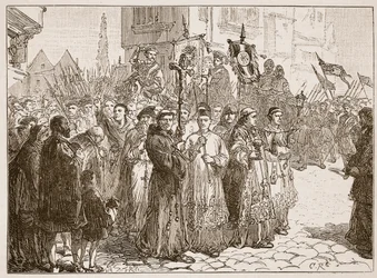 A peregrinação da graça em 1536, ilustração da história ilustrada de Cassells da Inglaterra (foto sépia)