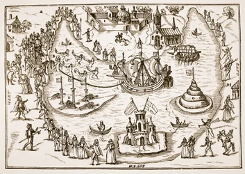 A Lagoa em Elvetham durante a visita da Rainha Elizabeth, do The Honorable Entertainment dado ao Queens Majestie em Prgresse em Elvetham em Hampshire pela Honble Right the Earl of Hertford, 1591 (