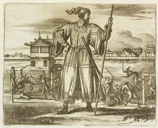 O general principal do exército chinês, ilustração de uma descrição de embaixadas a China, 1690
