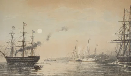 O iate real fora da noite de Margate do 5 de março de 1863, de um memorial do casamento de Edward VII e Alexandra de Dinamarca, bar. 1864
