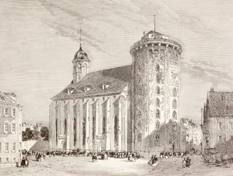 A Rundetarn ou Torre Redonda em Copenhaga, Dinamarca, no século XIX (litografia)