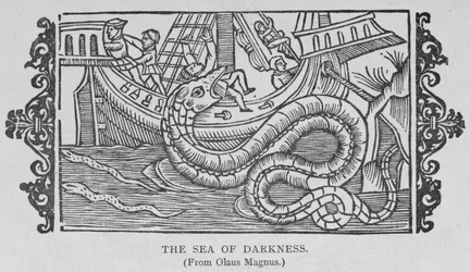 O Mar das Trevas, de um livro de Olaus Magnus (1490-1557), de "História Narrativa e Crítica da América", pub. em 1889