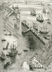 O Cerco de Rochelle, de A História da França, de Emile de Bonnechose, publicado pela Ward, Lock and Co, Londres