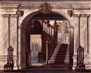 A Escadaria na Casa Pública do Braço do Rei em Lancaster, c.1830 (aguarela sobre papel)