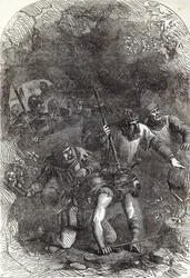 As tropas de Lord Montacute na passagem subterrânea, ilustração de &39;História Ilustrada de Cassell da Inglaterra&39;