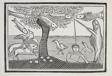 A maravilha da água, ou os senhores dos peixes da criação, ilustração dos Chap-livros do século XVIII por John Ashton, bar. 1882