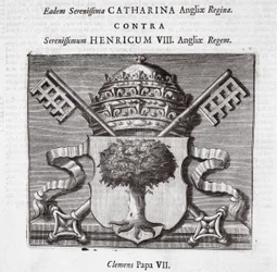 Os braços do Papa Clemente VII, ilustração de Atos e Monumentos de John Foxe, nona edição, pub. 1684