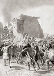 A captura de Memphis, Egipto pelo rei Assírio Esarhaddon, 671 a.C., de Hutchinson