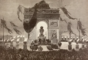 O caixão do escritor francês Victor Hugo (litografia)