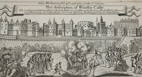 A descrição do Castelo de Windsor, ilustração de Atos e Monumentos de John Foxe, nona edição, pub. 1684