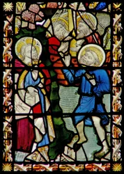 A janela do leste representando São Pedro caminha sobre a água com Cristo