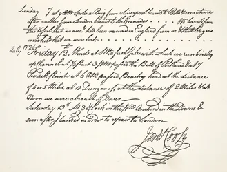 A caligrafia de James Cook, julho de 1771